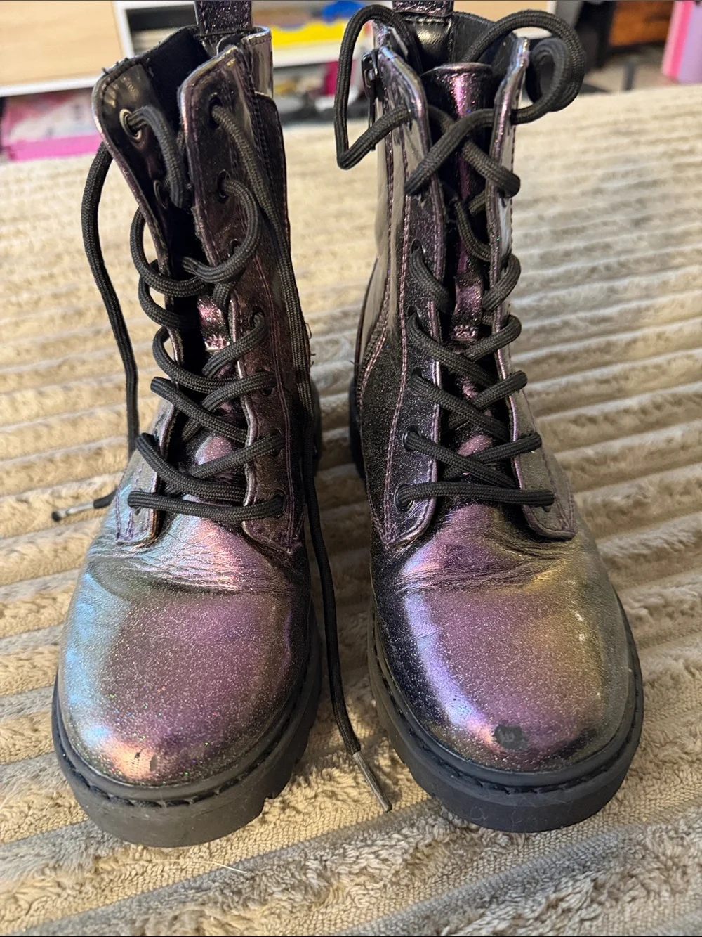 art class Purple Glitter Combat Boots for Kids